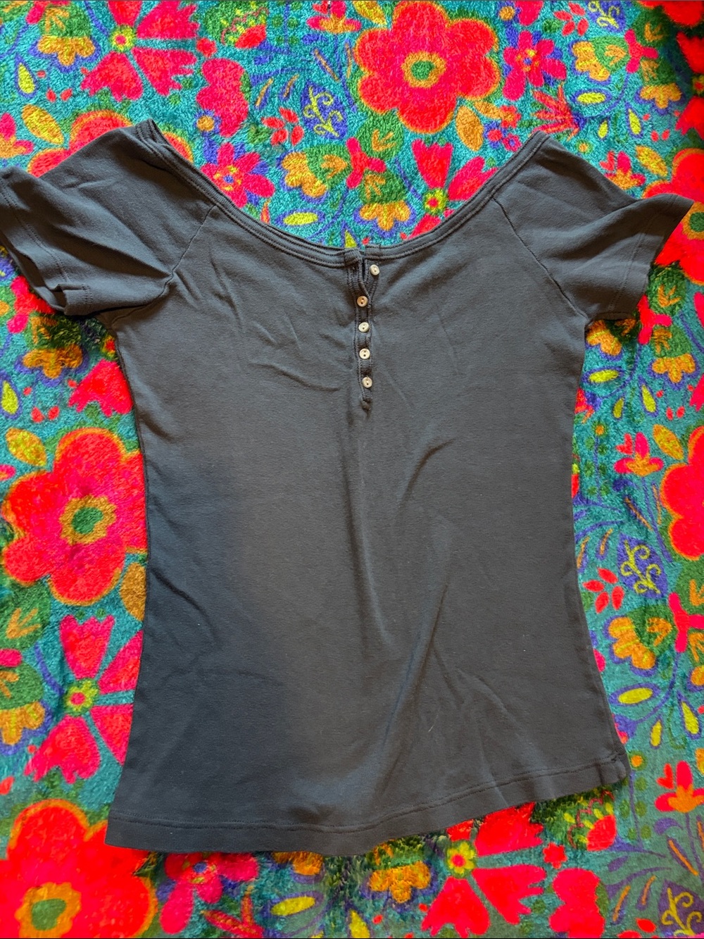 Pacsun Navy Blue Short Sleeve Button Henley Tee